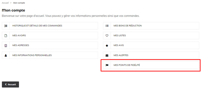 rubrique mes points de fidélité
